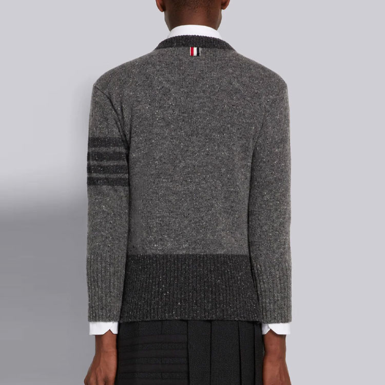 Purchase THOM BROWNE FW21 Kelabu Four-Bar Tweed Mohair Wool Pullover Sweater. MKA378A-Y1502-035