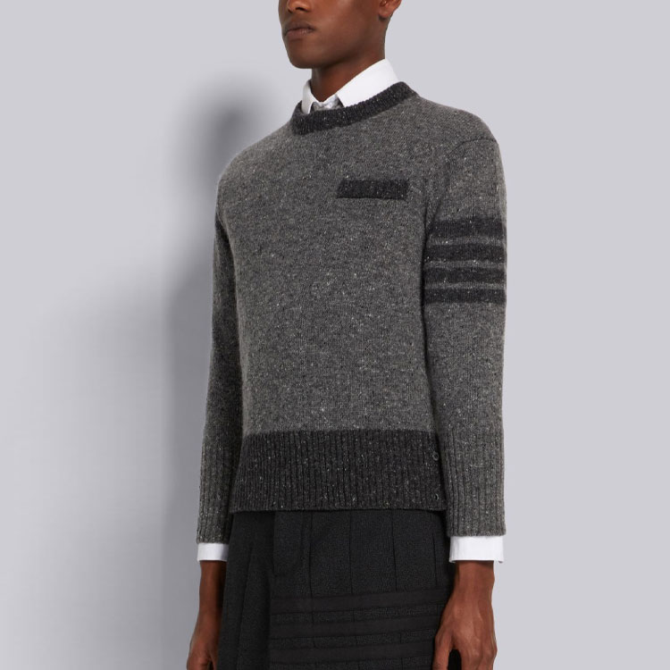 Details for THOM BROWNE FW21 Kelabu Four-Bar Tweed Mohair Wool Pullover Sweater. MKA378A-Y1502-035
