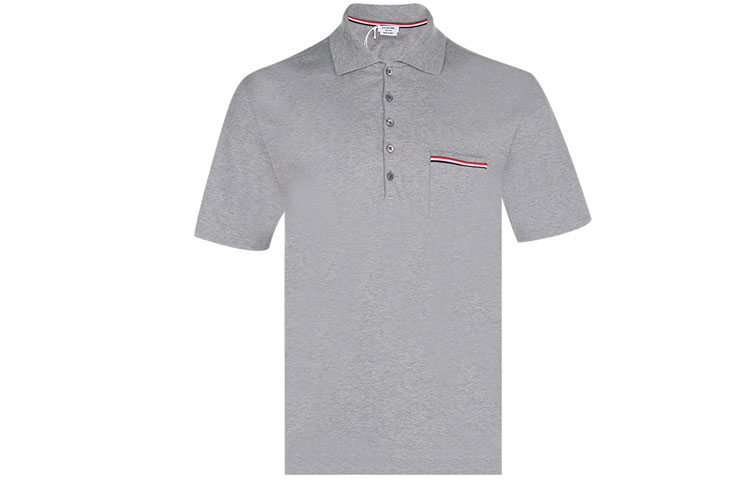 THOM BROWNE FW21 Grey Polo Shirt with Chest Stripe Short Sleeve MJP060A-01454-055