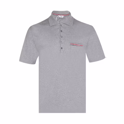 THOM BROWNE FW21 Grey Polo Shirt with Chest Stripe Short Sleeve MJP060A-01454-055