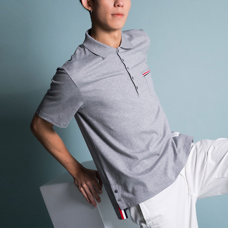 THOM BROWNE FW21 Grey Polo Shirt with Chest Stripe Short Sleeve MJP060A-01454-055 圖 5