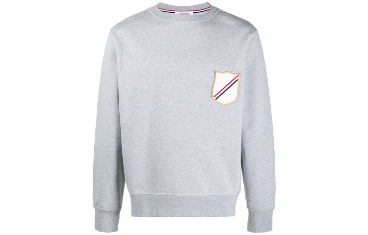 Thom Browne FW21 Grey Pullover Sweatshirt with Chest Stripe Patch MJT277A-06931-065