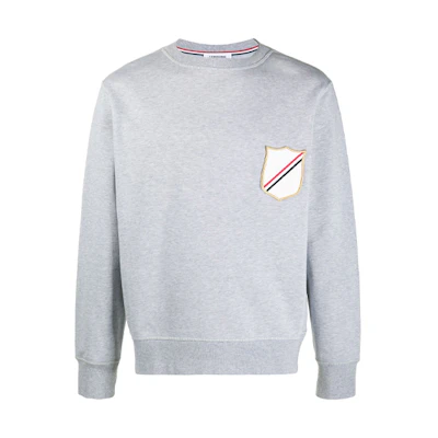 Thom Browne FW21 Grey Pullover Sweatshirt with Chest Stripe Patch MJT277A-06931-065