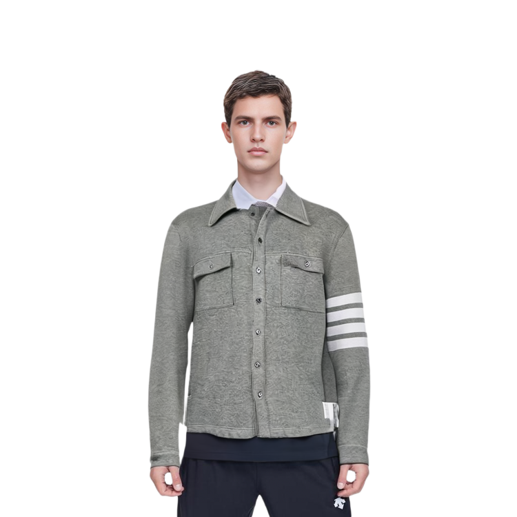 Details for THOM BROWNE FW21 Chaqueta Gris Manga Larga con Bolsillo y Rayas MJT291A-07545-035