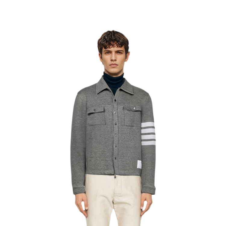 Sizing THOM BROWNE FW21 Chaqueta Gris Manga Larga con Bolsillo y Rayas MJT291A-07545-035