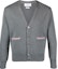 Order THOM BROWNE FW21 Kardigan Wol Abu-Abu dengan Desain V-Neck Bergaris. MKC354A-Y1002-035