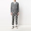 Shop THOM BROWNE FW21 Kardigan Wol Abu-Abu dengan Desain V-Neck Bergaris. MKC354A-Y1002-035