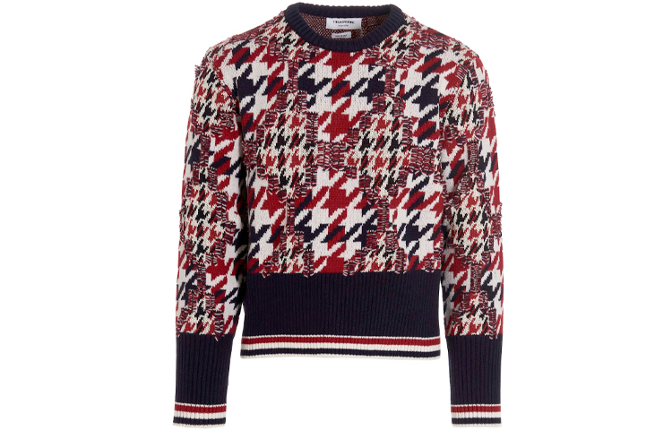 Order 톰 브라운 FW21 하운드투스 자카드 울 크루넥 스웨터 레드 남성용. MKA-375AY9005-960