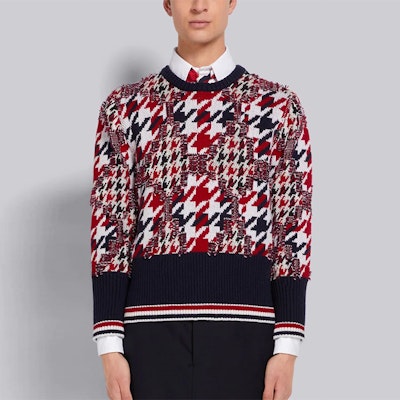 톰 브라운 FW21 하운드투스 자카드 울 크루넥 스웨터 레드 남성용. MKA-375AY9005-960 Shop 톰 브라운 FW21 하운드투스 자카드 울 크루넥 스웨터 레드 남성용. MKA-375AY9005-960