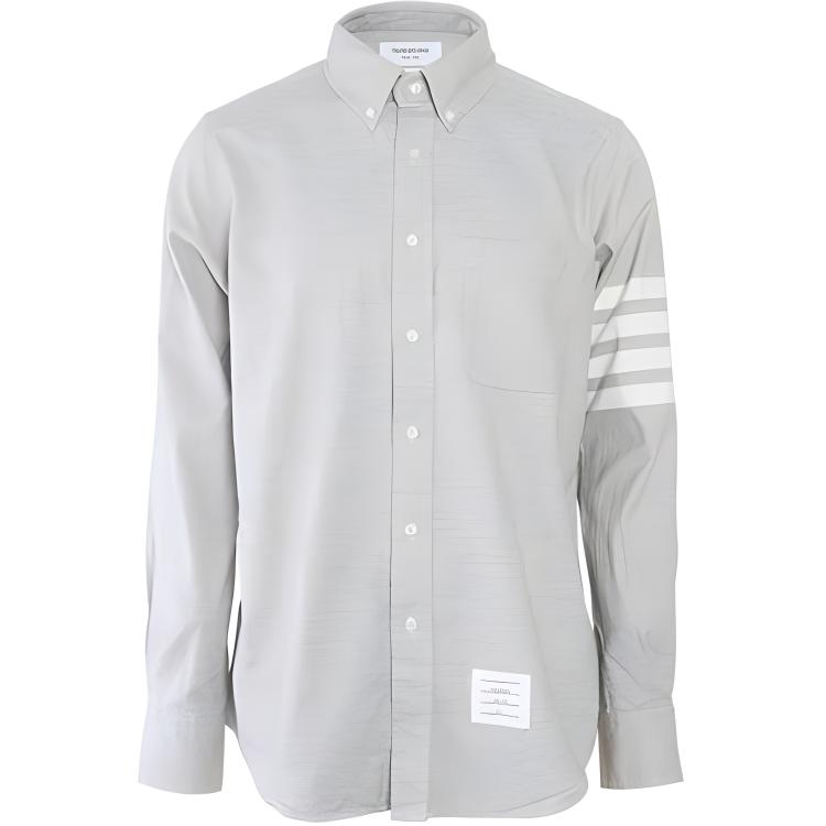 THOM BROWNE FW21 Light Grey Classic 4-Bar Stripe Long Sleeve Shirt MWL272A-05245-035