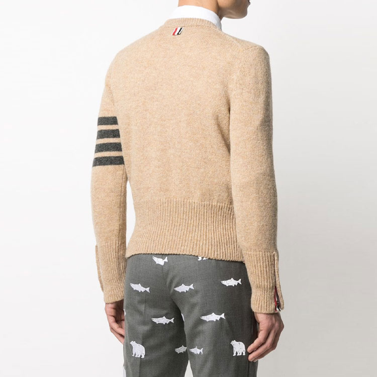 Thom Browne FW21 Men’s Khaki Wool Sweater with Four-Bar Stripes. MKA317A-01085-275 圖 4