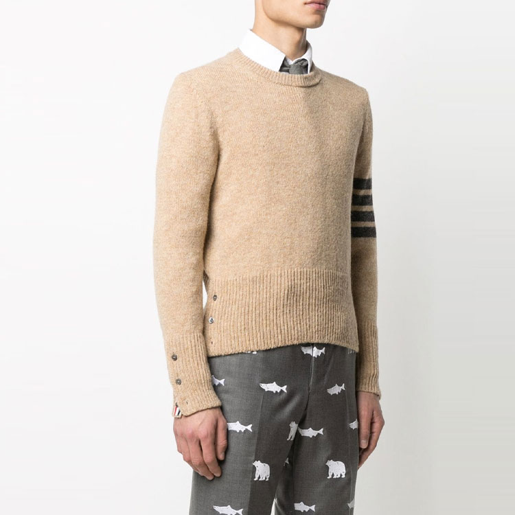Thom Browne FW21 Men’s Khaki Wool Sweater with Four-Bar Stripes. MKA317A-01085-275 圖 5
