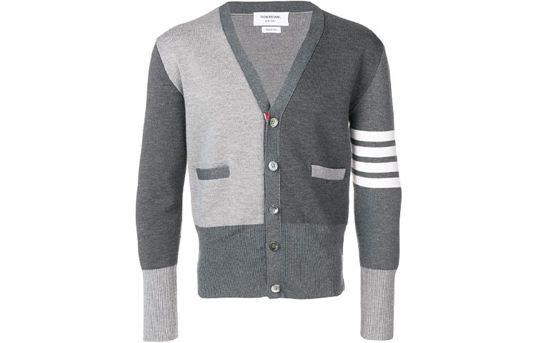 THOM BROWNE FW21 Merino Striped Wool Sweater Grey MKC160F-00014-982