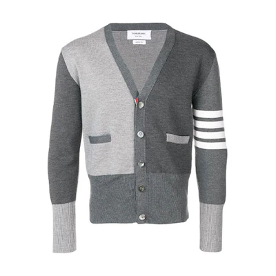 THOM BROWNE FW21 Merino Striped Wool Sweater Grey MKC160F-00014-982