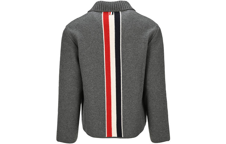 THOM BROWNE FW21 Merino Wool Jacket with RWB Stripes on Back - Grey MKJ069A-Y1019-035