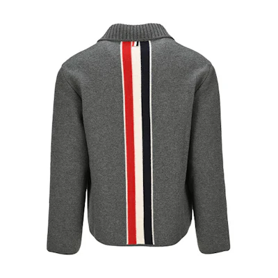 THOM BROWNE FW21 Merino Wool Jacket with RWB Stripes on Back - Grey MKJ069A-Y1019-035