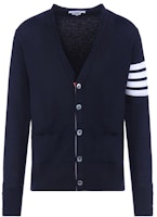 THOM BROWNE FW21 Merino Wool V-Neck Cardigan 4-Bar Unisex Blue Sweater MKC002A-00014-415 THOM BROWNE FW21 Merino Wool V-Neck Cardigan 4-Bar Unisex Blue Sweater MKC002A-00014-415