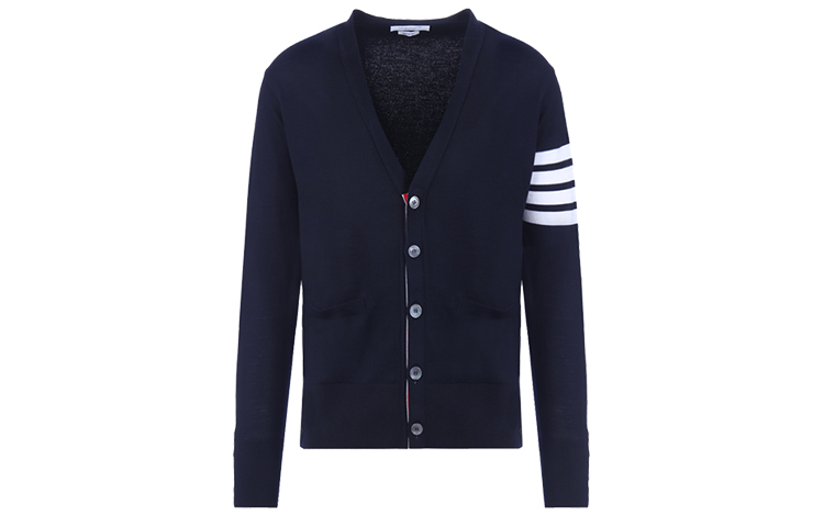 Order 톰브라운 FW21 메리노울 V넥 가디건 4선 유니섹스 블루 스웨터 MKC002A-00014-415