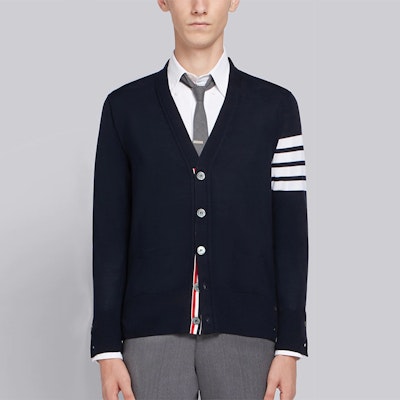 톰브라운 FW21 메리노울 V넥 가디건 4선 유니섹스 블루 스웨터 MKC002A-00014-415 Purchase 톰브라운 FW21 메리노울 V넥 가디건 4선 유니섹스 블루 스웨터 MKC002A-00014-415