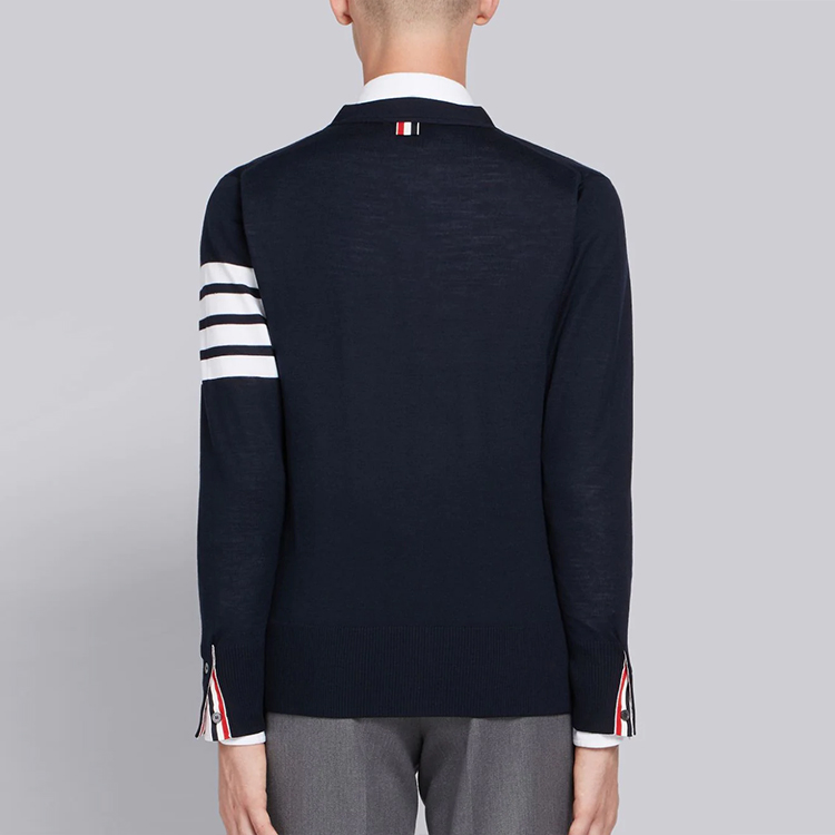 Details for 톰브라운 FW21 메리노울 V넥 가디건 4선 유니섹스 블루 스웨터 MKC002A-00014-415