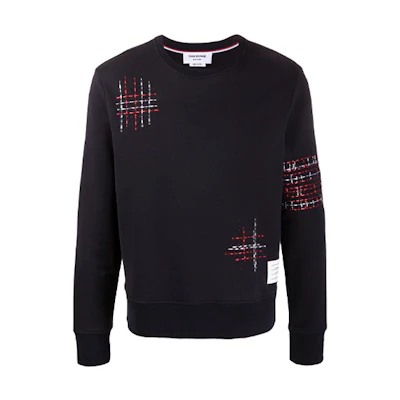 Thom Browne FW21 Navy Blue Embroidered Crewneck Pullover Sweatshirt Men. MJT289E-06931-415