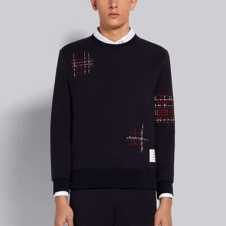 Shop Thom Browne FW21 Navy Blue Sweatshirt Crewneck Bordir Pria. MJT289E-06931-415