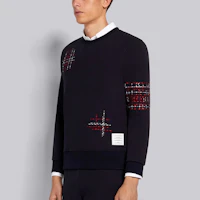 Details for 톰 브라운 FW21 네이비 블루 자수 크루넥 풀오버 스웨트셔츠 남성. MJT289E-06931-415