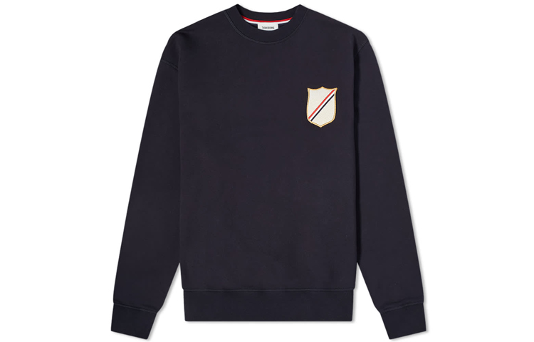 Thom Browne FW21 Navy Blue Pullover Sweatshirt with Chest Patch - MJT277A-06931-415