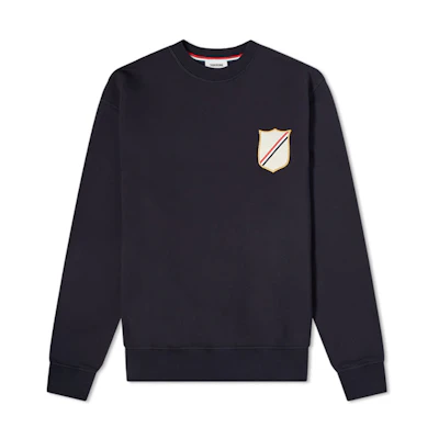 Thom Browne FW21 Navy Blue Pullover Sweatshirt with Chest Patch - MJT277A-06931-415