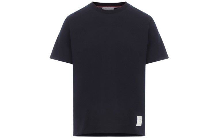 Thom Browne FW21 Navy Tricolor Satin-Trim Cotton Crewneck T-Shirt MJS067A-00042-415