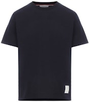 Thom Browne FW21 Navy Tricolor Satin-Trim Cotton Crewneck T-Shirt MJS067A-00042-415 Thom Browne FW21 Navy Tricolor Satin-Trim Cotton Crewneck T-Shirt MJS067A-00042-415
