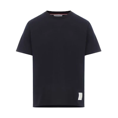 Thom Browne FW21 Navy Tricolor Satin-Trim Cotton Crewneck T-Shirt MJS067A-00042-415