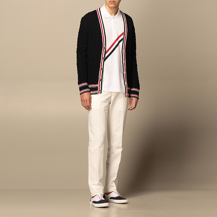 THOM BROWNE FW21 Navy V-Neck Knit Sweater with Tricolor Stripe Trim. MKC326A-Y3017-415 圖 3