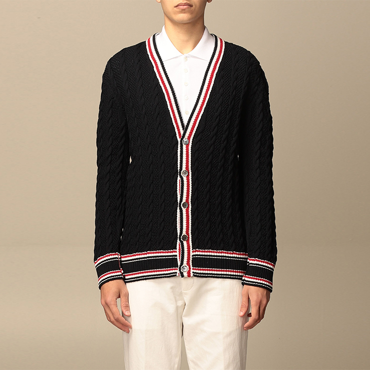 THOM BROWNE FW21 Navy V-Neck Knit Sweater with Tricolor Stripe Trim. MKC326A-Y3017-415 圖 4