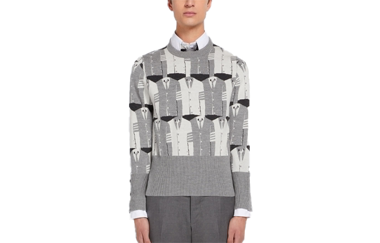 Order Thom Browne FW21 圖案印花羊毛套頭毛衣 男士灰色 MKA376-AY101-4982