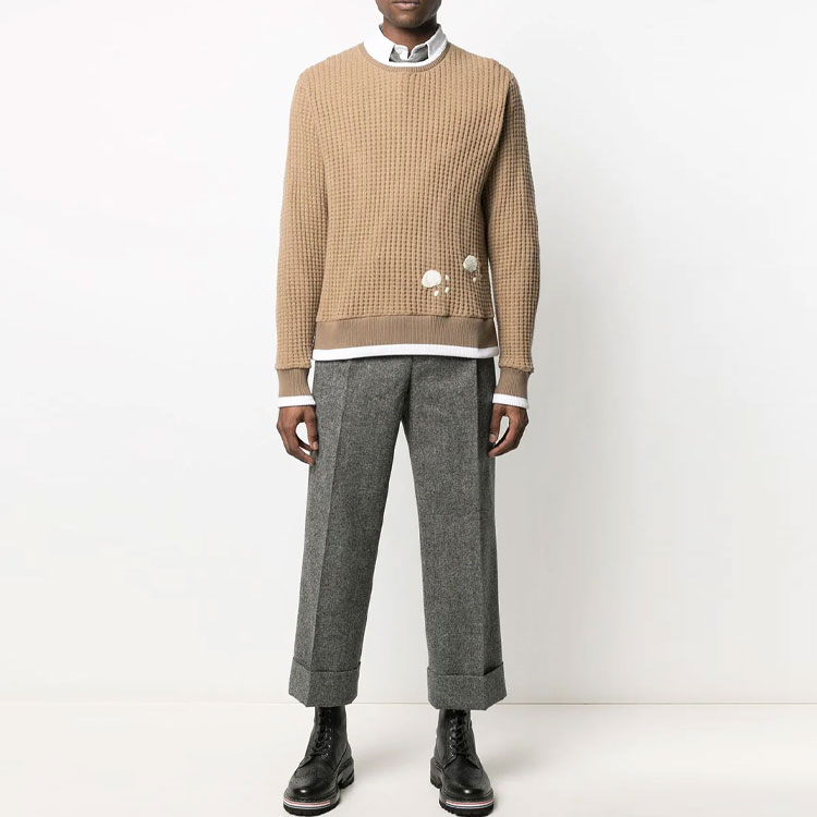 Lookbook THOM BROWNE FW21 Polar Bear Waffle Knit Wool Sweater Camel Pullover MJT178E-05396-275
