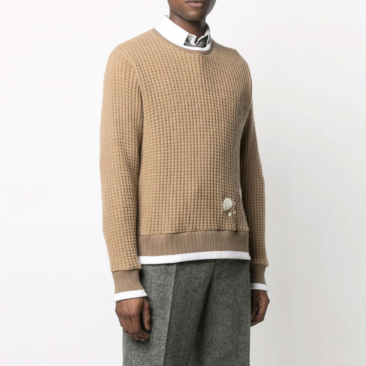 Purchase THOM BROWNE FW21 Polar Bear Waffle Knit Wool Sweater Camel Pullover MJT178E-05396-275