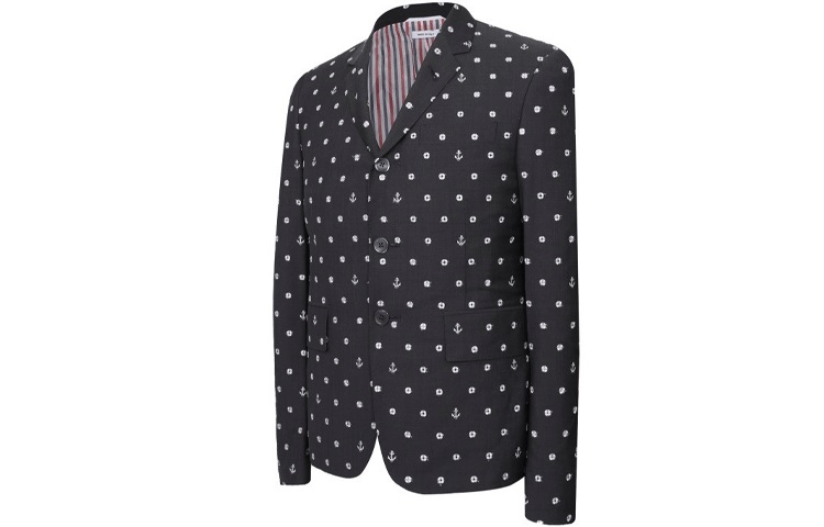 Shop Thom Browne FW21 Polka Dot Long Sleeve Blazer Dark Grey MJC159A-01458-025