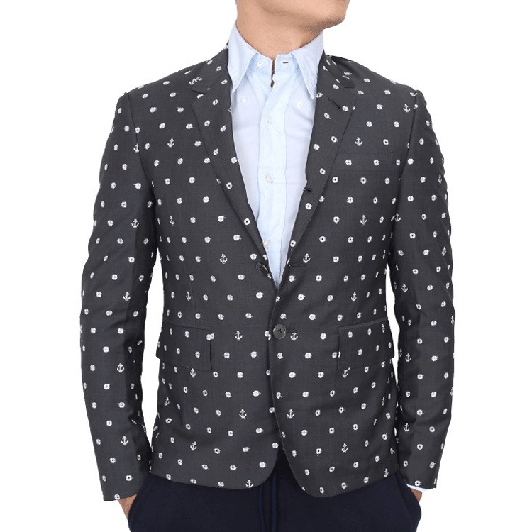 Purchase Thom Browne FW21 Polka Dot Long Sleeve Blazer Dark Grey MJC159A-01458-025