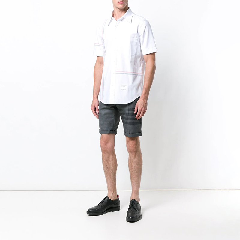 Shop Thom Browne Pantalones Cortos Lana Slim-Fit 4-Bar Gris Oscuro FW21 MTC188A-04346-035