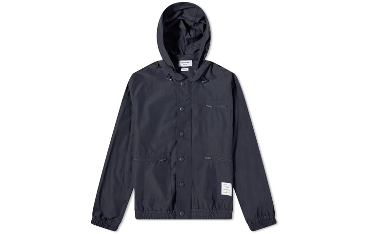 Thom Browne FW21 Solid Logo Patch Zip-Up Hoodie Jacket Navy Blue MJT301A-07651-415