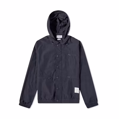 Thom Browne FW21 Solid Logo Patch Zip-Up Hoodie Jacket Navy Blue MJT301A-07651-415