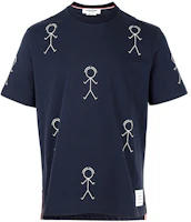 THOM BROWNE FW21 Stickman Graphic Blue Crewneck T-Shirt . MJS164A-07656-415 THOM BROWNE FW21 Stickman Graphic Blue Crewneck T-Shirt . MJS164A-07656-415