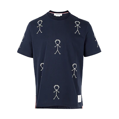 THOM BROWNE FW21 Stickman Graphic Blue Crewneck T-Shirt . MJS164A-07656-415