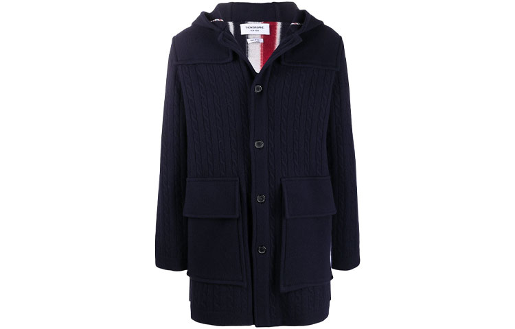 Order Abrigo Azul de Hombre Thom Browne FW21 a Rayas con Capucha y Manga Larga. MKJ070A-Y1019-415
