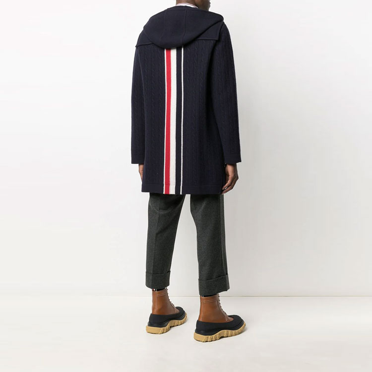 Shop Abrigo Azul de Hombre Thom Browne FW21 a Rayas con Capucha y Manga Larga. MKJ070A-Y1019-415