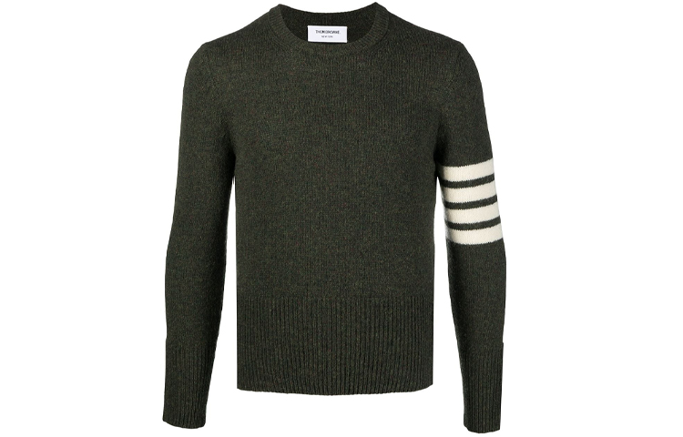 THOM BROWNE FW21 Striped Wool Crewneck Pullover Sweater - Grass Green MKA317A-01085-320