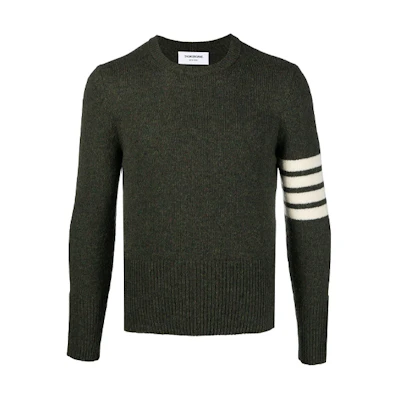 THOM BROWNE FW21 Striped Wool Crewneck Pullover Sweater - Grass Green MKA317A-01085-320