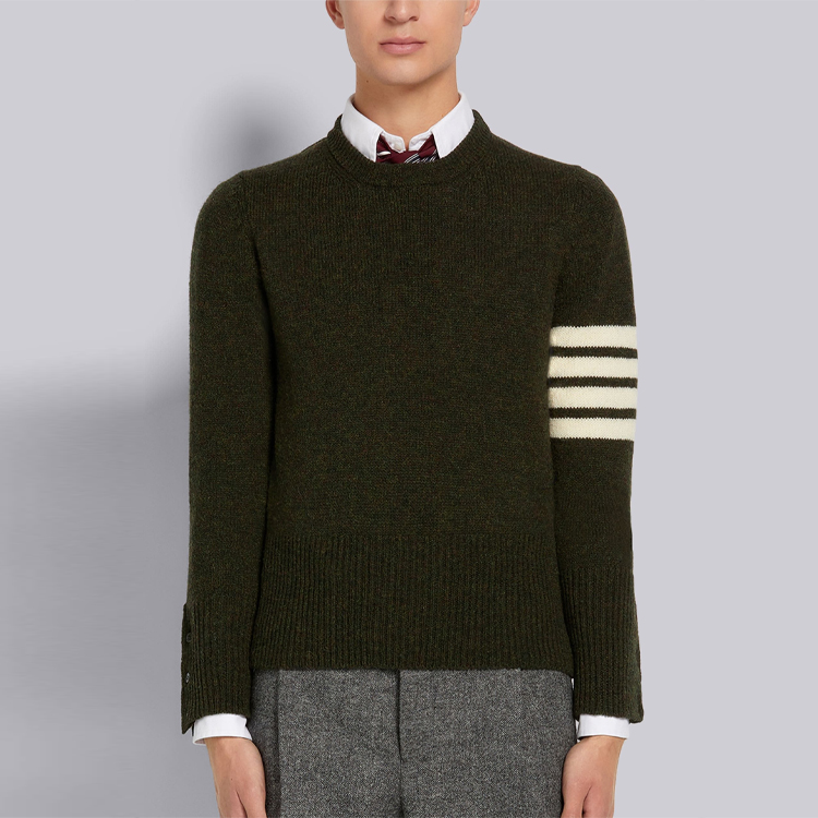 Shop THOM BROWNE FW21 Sweater Wool Crewneck Jalur - Hijau Rumput MKA317A-01085-320