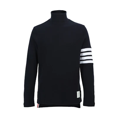 THOM BROWNE FW21 Waffle Knit Turtleneck Sweater Navy 4-Bar MJS106P-05802-415